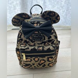 Disney Loungefly Sequin Leopard Backpack in Black & Gold
